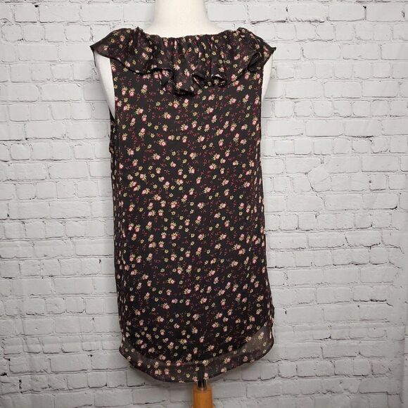 REBECCA MINKOFF 𝅺Black White Floral Sleeveless blouse S - Picture 4 of 6
